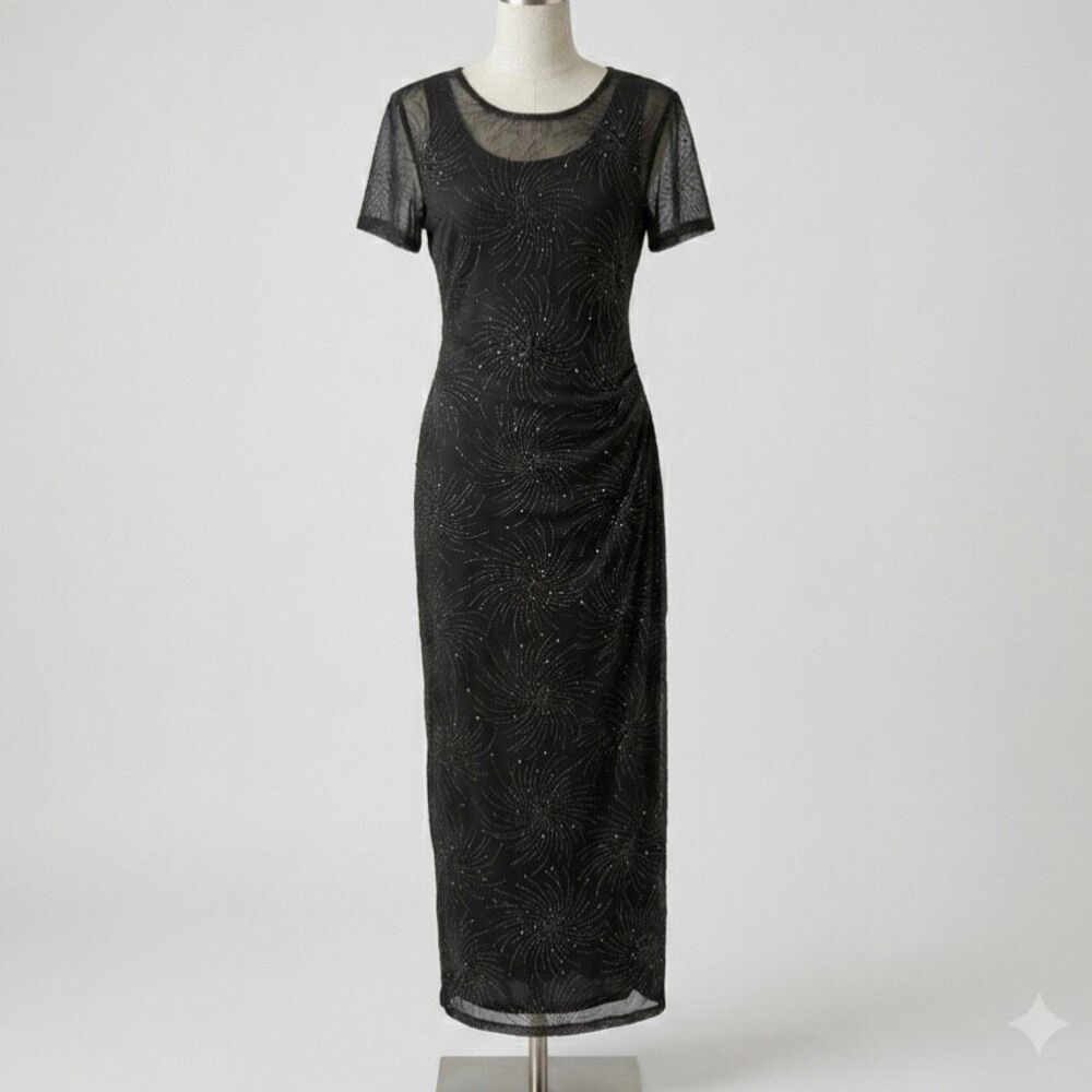 AGB vintage 90’s mesh whimsigoth lbd fireworks beaded maxi size 12 dress made in